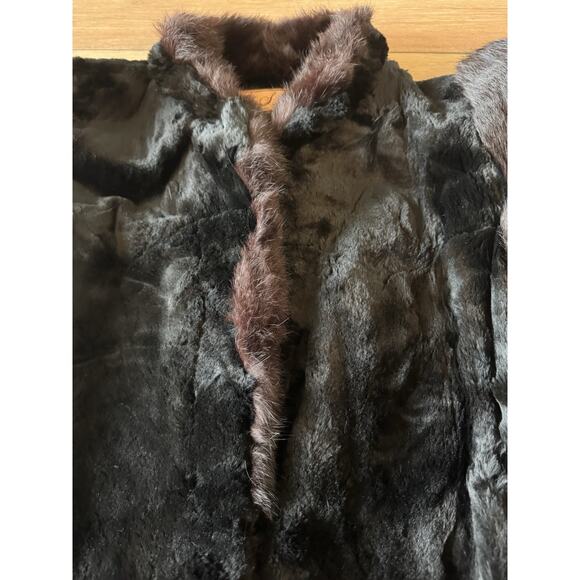 Ultra MCM Glam Rabbit Fur Coat Jacket Black & Brown Sheared Cropped Puff Sleeve - Picture 12 of 16